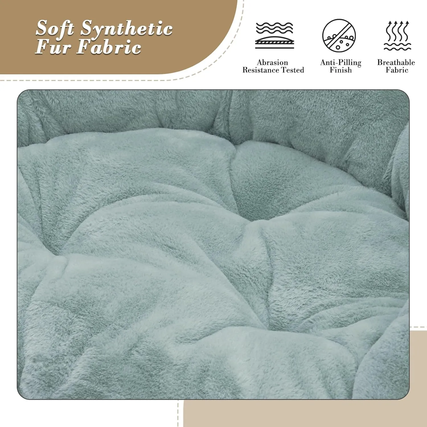 Athena Collection Round Saucer Chair with Ottoman Set of 2 for Adults, Oversize Comfy Cozy Faux Fur Folding Reading Chair with Metal Leg Lazy Relaxing for Living Room Bedroom Dorm Apartment, Teal