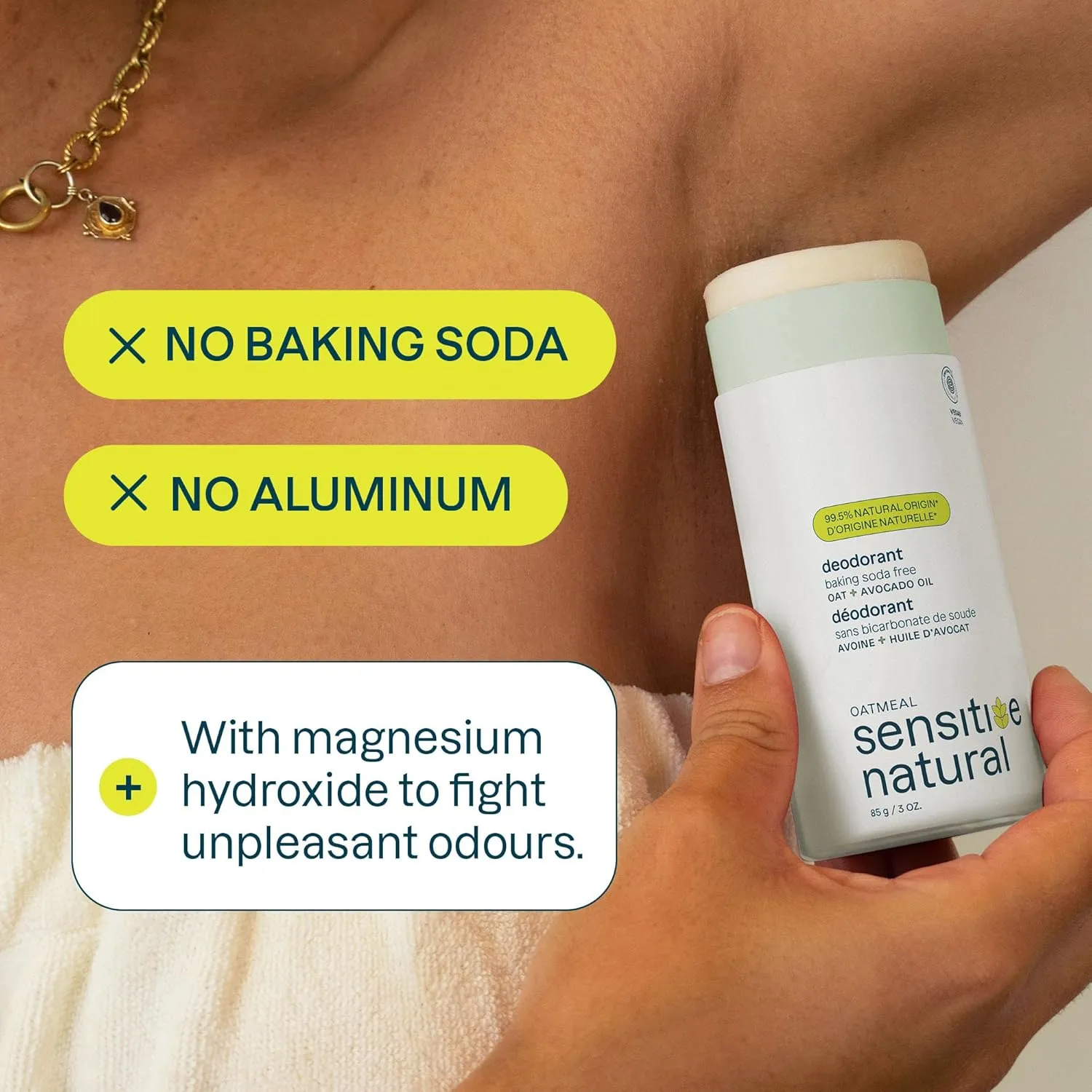 ATTITUDE Baking Soda Free Deodorant for Sensitive Skin with Oatmeal and Avocado Oil, EWG Verified, Aluminum Free, Plastic-Free, 3 Ounces