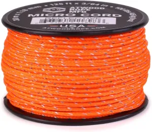 Atwood Rope MFG Tactical Nylon/Polyester Micro Utility Cord Reflective 1.18mm X 125ft Reusable Spool | Fishing Gear, Jewelry Making, Camping Accessories (ARM-Micro125Reflect-NeonOrange1)