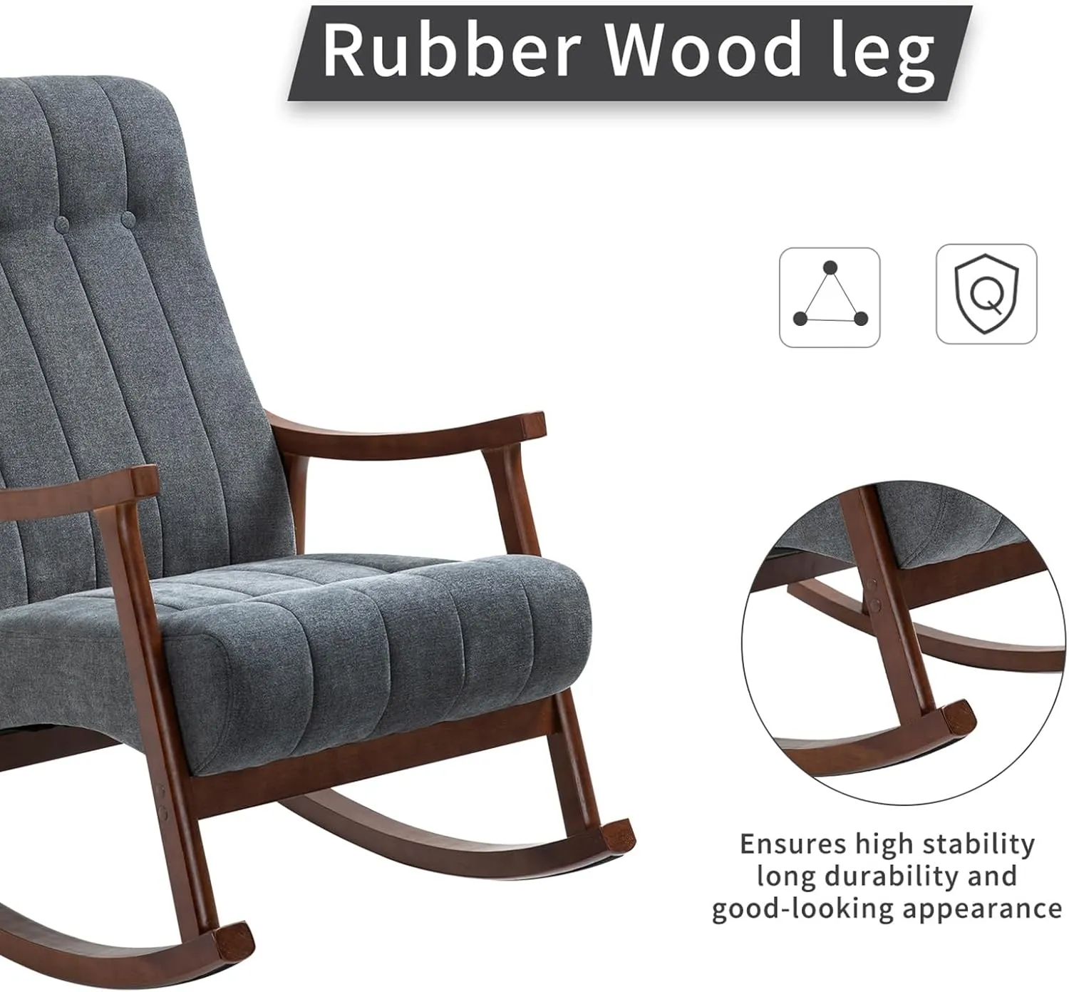 AVAWING 2PCS Upholstered Rocking Chair, Modern Glider Rocker with Fabric Padded Seat, Accent Rocking Chair for Living Room, Bedroom & Nursery, Wooden High Back Armchair, Dark Gray