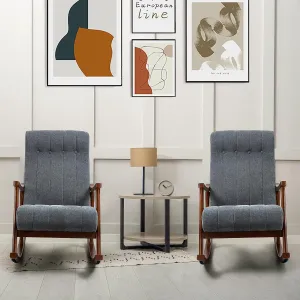 AVAWING 2PCS Upholstered Rocking Chair, Modern Glider Rocker with Fabric Padded Seat, Accent Rocking Chair for Living Room, Bedroom & Nursery, Wooden High Back Armchair, Dark Gray