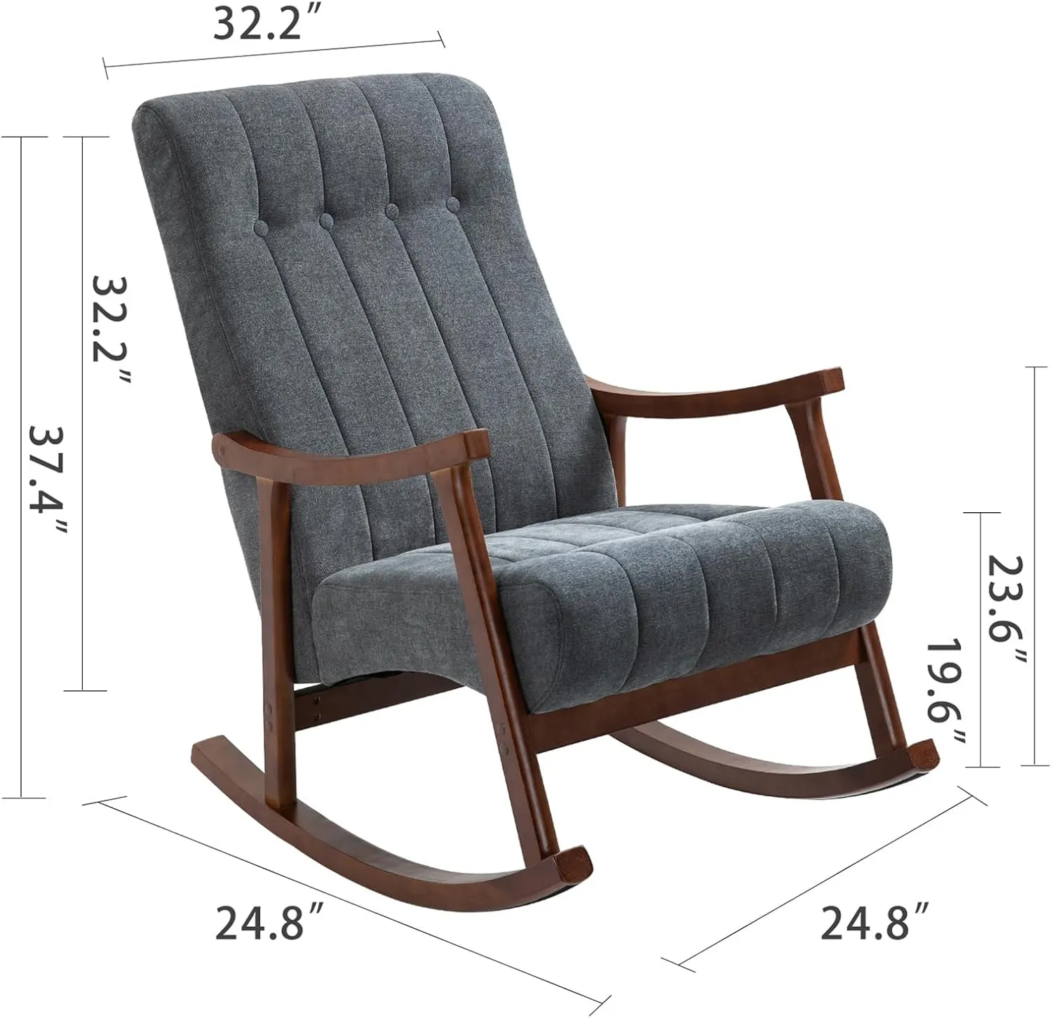 AVAWING 2PCS Upholstered Rocking Chair, Modern Glider Rocker with Fabric Padded Seat, Accent Rocking Chair for Living Room, Bedroom & Nursery, Wooden High Back Armchair, Dark Gray