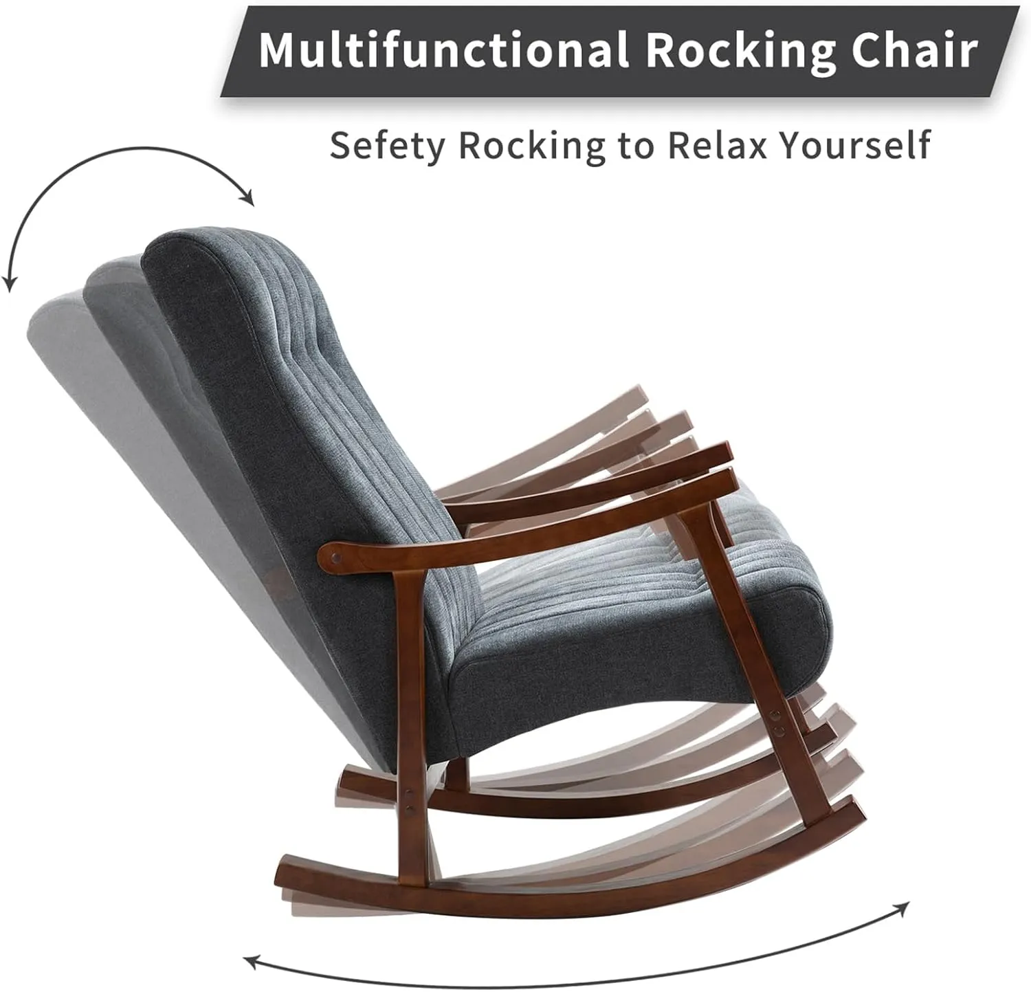 AVAWING 2PCS Upholstered Rocking Chair, Modern Glider Rocker with Fabric Padded Seat, Accent Rocking Chair for Living Room, Bedroom & Nursery, Wooden High Back Armchair, Dark Gray