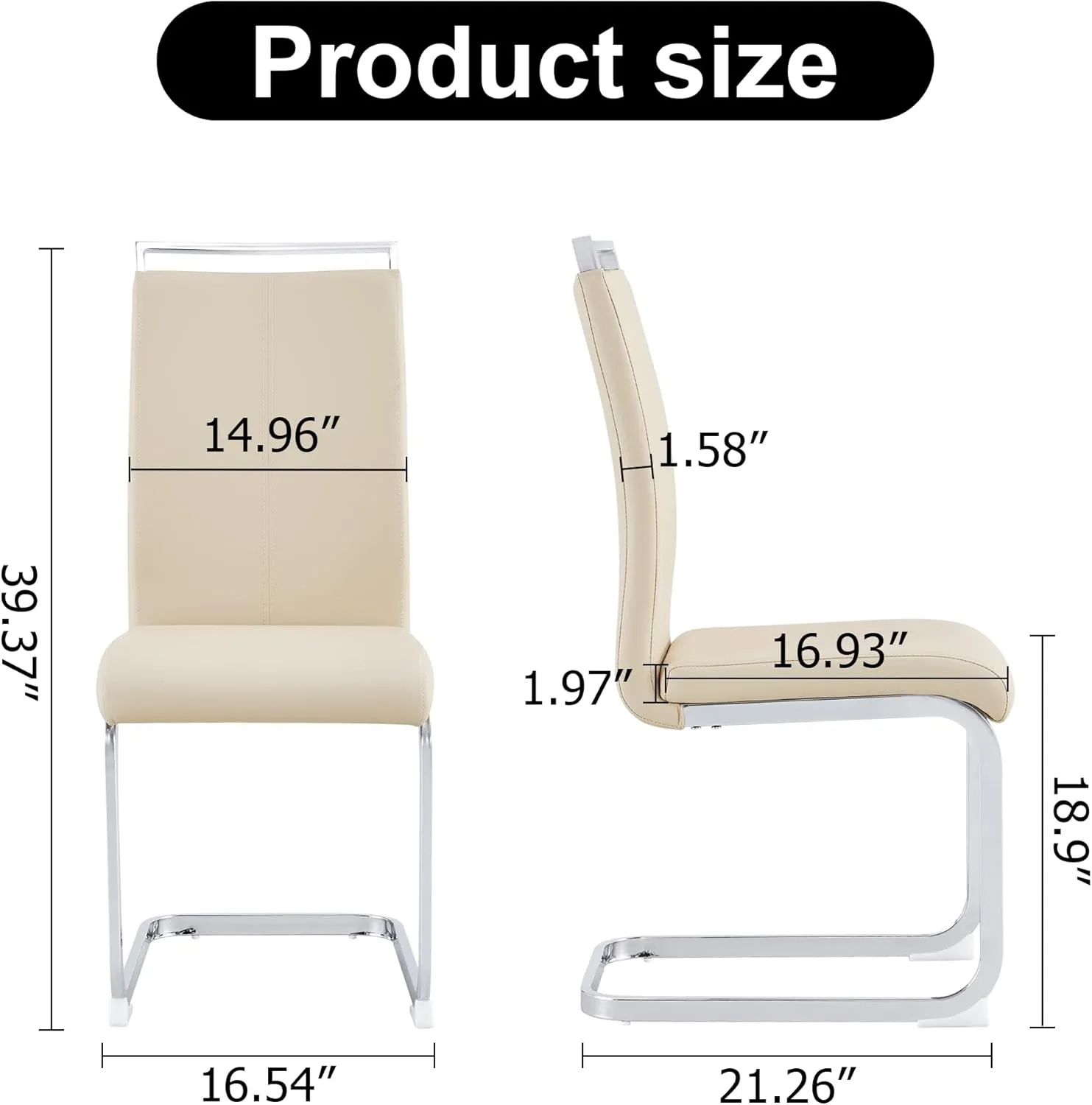 AZmac Modern Leather Dining Chairs Set of 4,Armless Kitchen Chairs,Dining Room Chairs with Upholstered Padded Seat and Sturdy Chrome Legs for Dining Room,Kitchen (Set of 4, Beige)