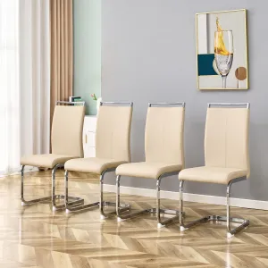 AZmac Modern Leather Dining Chairs Set of 4,Armless Kitchen Chairs,Dining Room Chairs with Upholstered Padded Seat and Sturdy Chrome Legs for Dining Room,Kitchen (Set of 4, Beige)