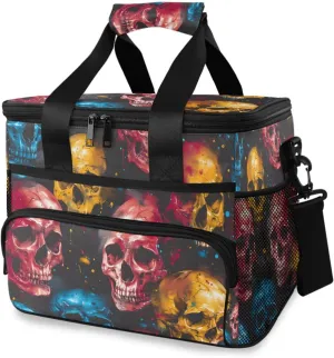 Aztec Skeleton Skull Gothic Rainbow Cooler Bag Insulated Cooler Soft Sided Cooler 24 Can Portable Picnic Bag Large Leakproof Lunch Bag Box for Beach Grocery Camping Travel Car Men Women