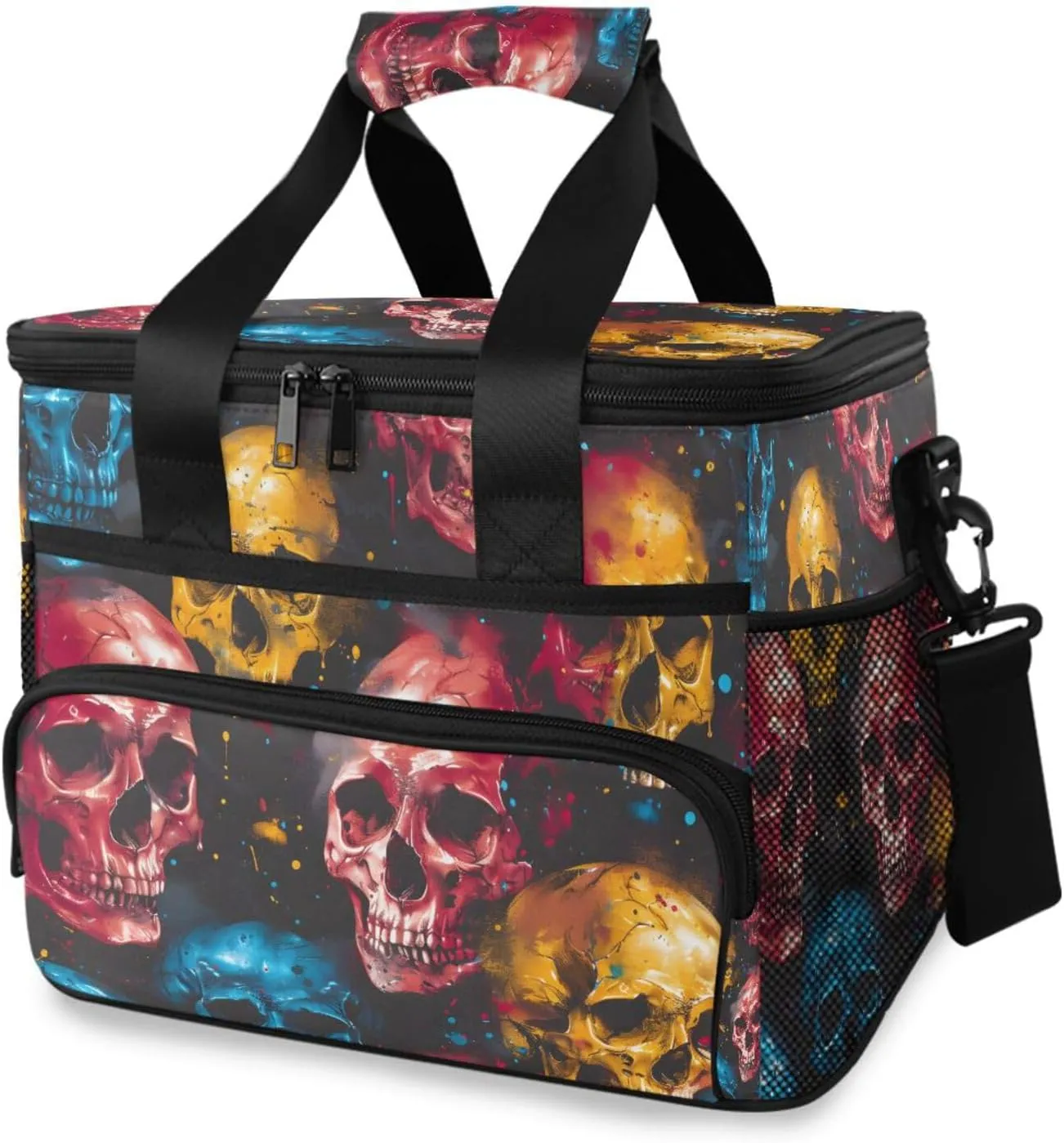 Aztec Skeleton Skull Gothic Rainbow Cooler Bag Insulated Cooler Soft Sided Cooler 24 Can Portable Picnic Bag Large Leakproof Lunch Bag Box for Beach Grocery Camping Travel Car Men Women