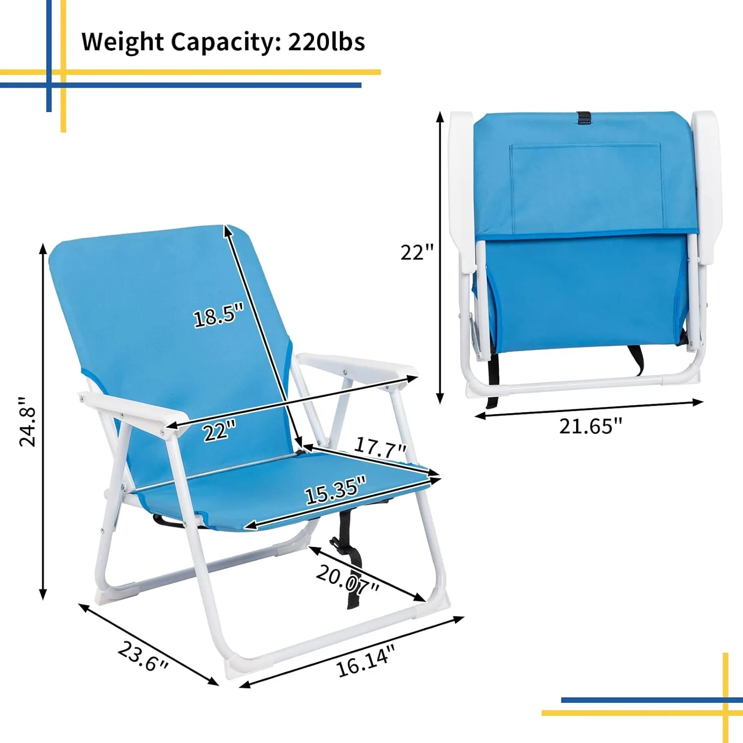 Backpack Beach Chair for Adults, 600D Polyester Folding Camping Chair Ultra-Lightweight, Portable Compact Design for Outdoor, Backyard, Fishing, Picnic, Sand, Blue, 22.05 * 23.62 * 24.80 in