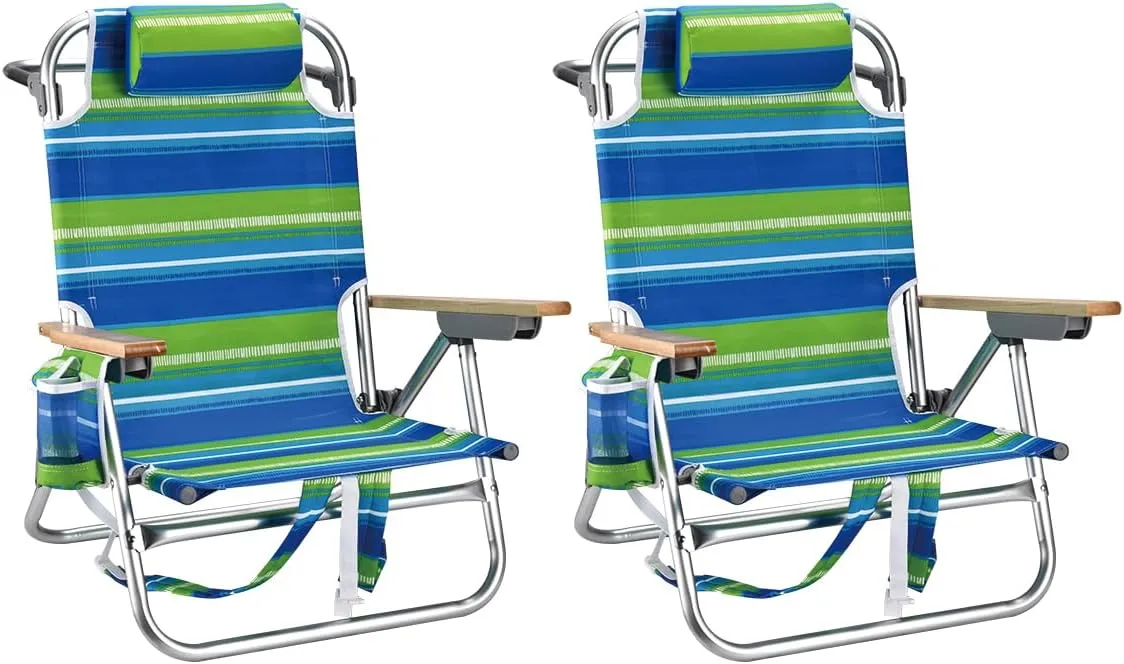 Backpack Beach Chairs for Adults Capacity 300 LBS Low 5 Position Beach Chair with Pouch Straps Folding Lightweight Reclining Aluminum Wide Lay Flat Single