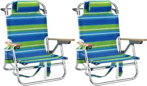Backpack Beach Chairs for Adults Capacity 300 LBS Low 5 Position Beach Chair with Pouch Straps Folding Lightweight Reclining Aluminum Wide Lay Flat Single