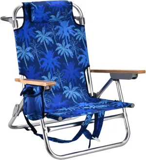 Backpack Beach Chairs for Adults Capacity 300 LBS Low 5 Position Beach Chair with Pouch Straps Folding Lightweight Reclining Aluminum Wide Lay Flat Single