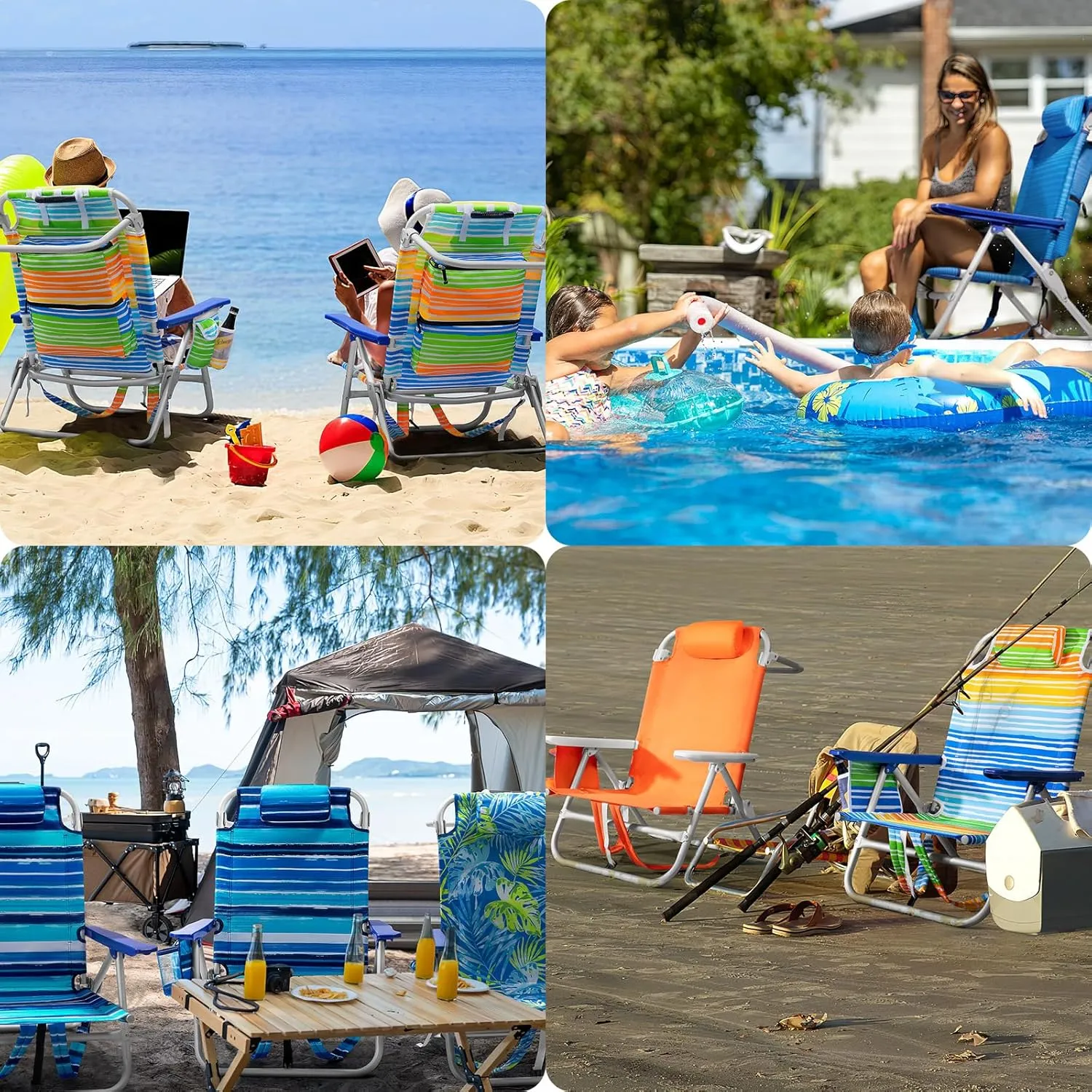Backpack Beach Chairs for Adults - Folding Heavy Duty Camping Chair with Storage Pouch, Cup Holder & Towel Rack, Lightweight & Adjustable Chair for Outdoor,Travel (2pcs / Tropical Foliage)