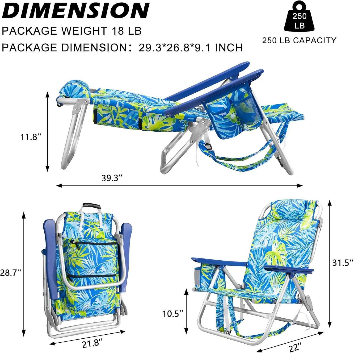 Backpack Beach Chairs for Adults - Folding Heavy Duty Camping Chair with Storage Pouch, Cup Holder & Towel Rack, Lightweight & Adjustable Chair for Outdoor,Travel (2pcs / Tropical Foliage)