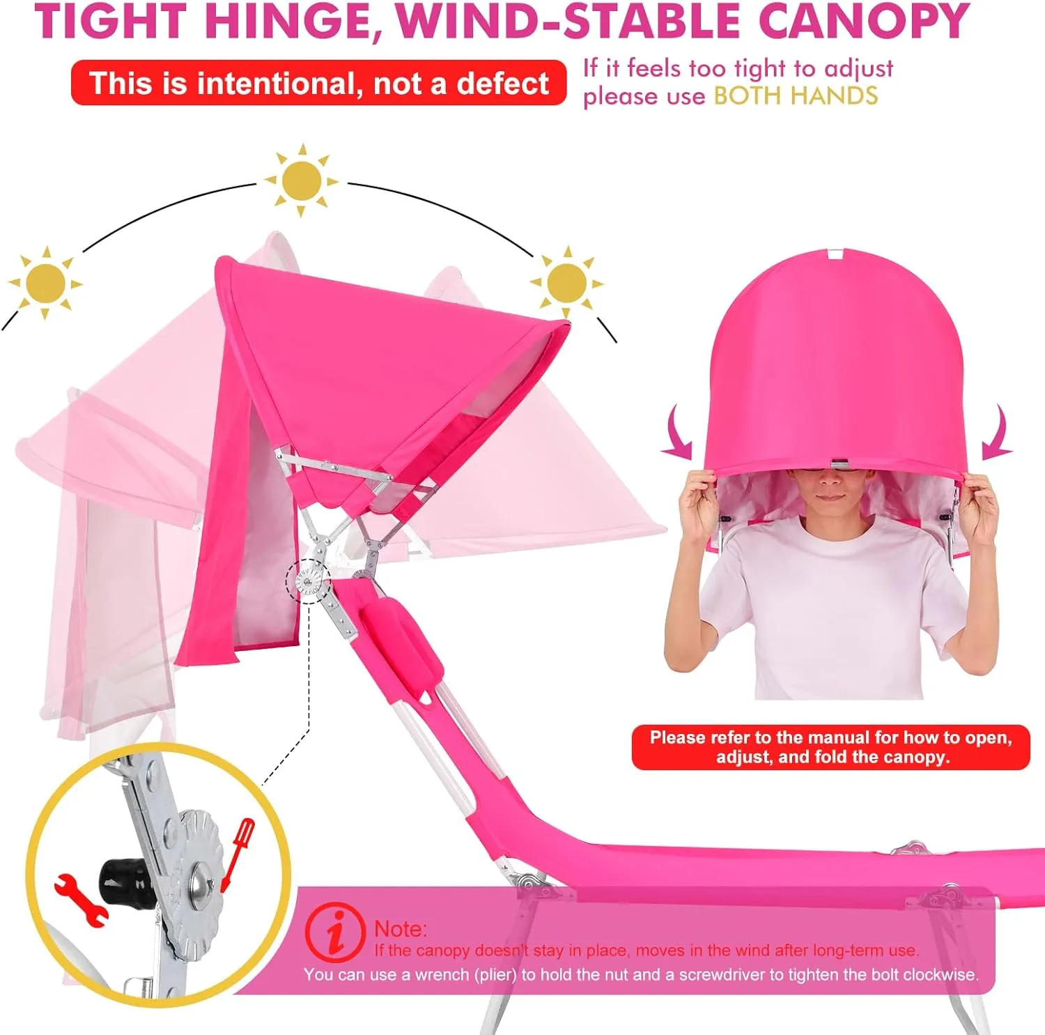 Backpack Beach Tanning Lounge Chair with Face Hole Canopy Shade Umbrella for Adults Outside Reading Sunbathing Poolside Camping, UPF 50  Sun Shade Umbrella, Pink, 2Pack