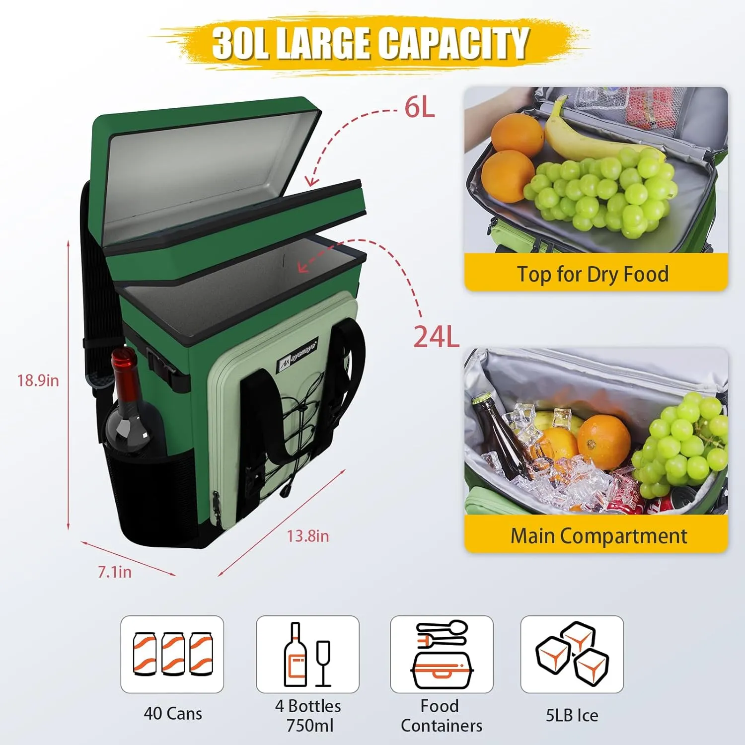 Backpack Cooler - AYAMAYA Upgrade Leakproof Cooler Backpack with Padded Top Handle, 40 Cans Large Waterproof Insulated Camping Coolers for Beach, Fishing, Picnic, Travel, BBQ