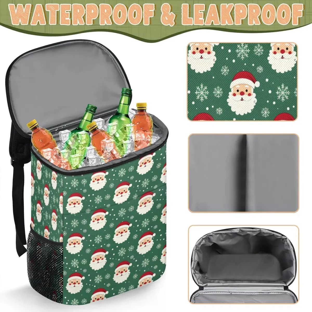 Backpack Cooler Christmas Santa Claus Snowflake Cooler Backpack Insulated Leak Proof Soft Cooler Bag for Men Women Lunch Backpack for Camping Picnic Hiking Beach Travel