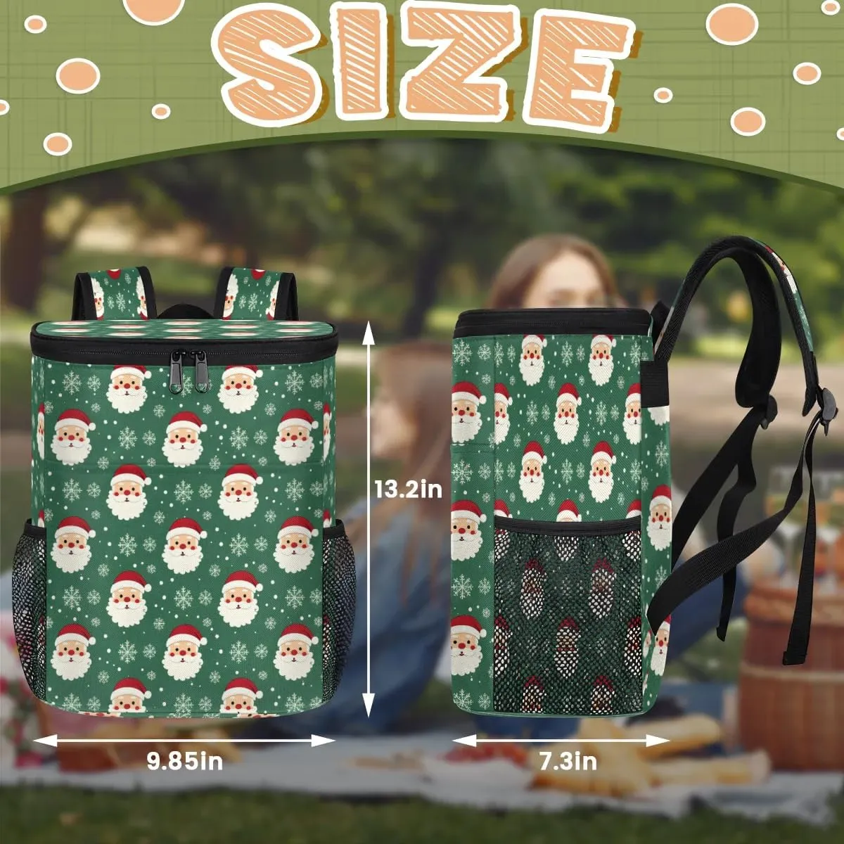 Backpack Cooler Christmas Santa Claus Snowflake Cooler Backpack Insulated Leak Proof Soft Cooler Bag for Men Women Lunch Backpack for Camping Picnic Hiking Beach Travel