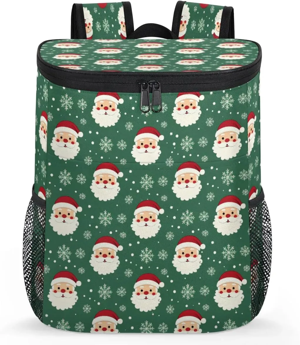 Backpack Cooler Christmas Santa Claus Snowflake Cooler Backpack Insulated Leak Proof Soft Cooler Bag for Men Women Lunch Backpack for Camping Picnic Hiking Beach Travel