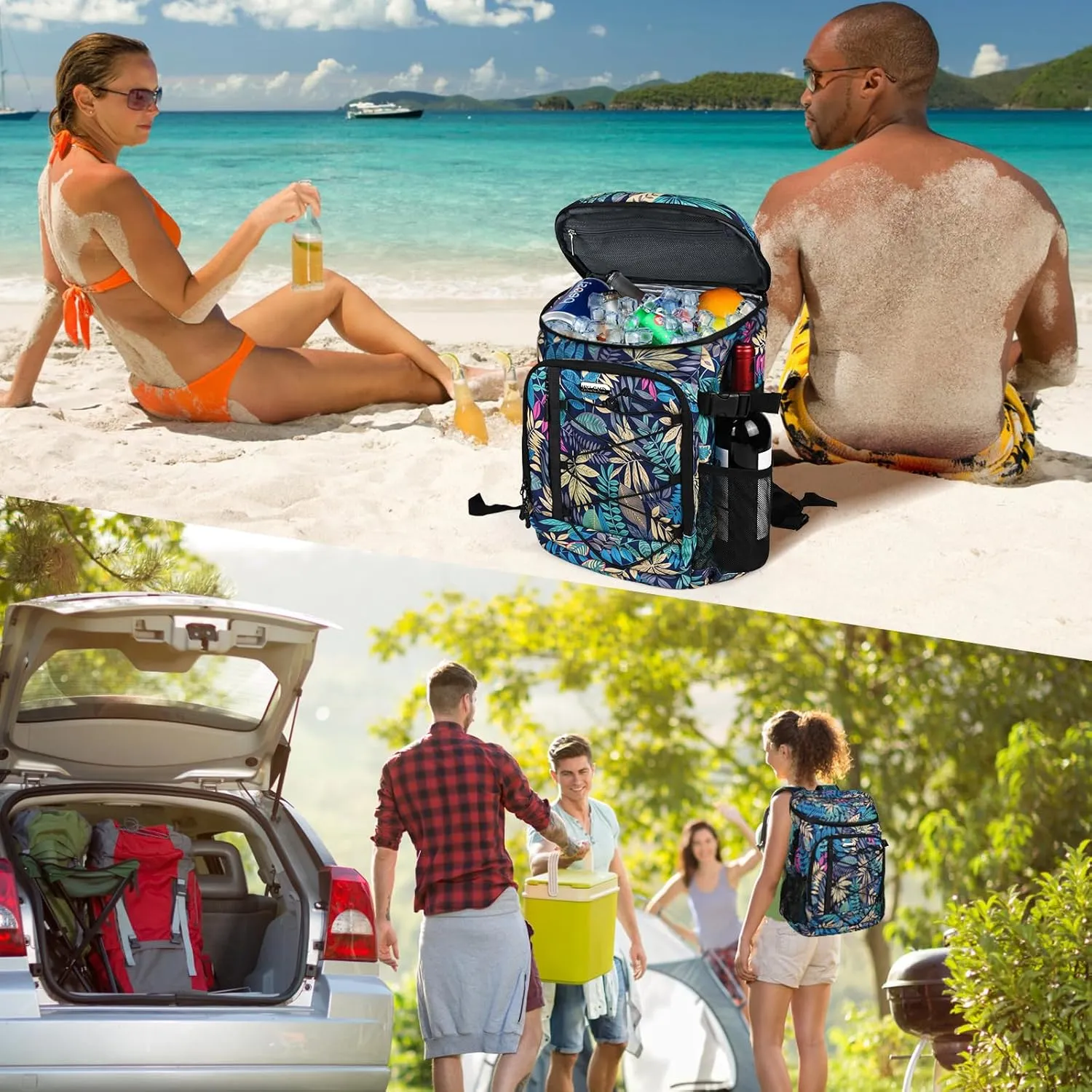 Backpack Coolers Insulated Leak Proof 30 Cans, Soft Sided Insulated Cooler Bags Ice Chest Backpack for Beach Travel Camping, with Reusable Ice Packs