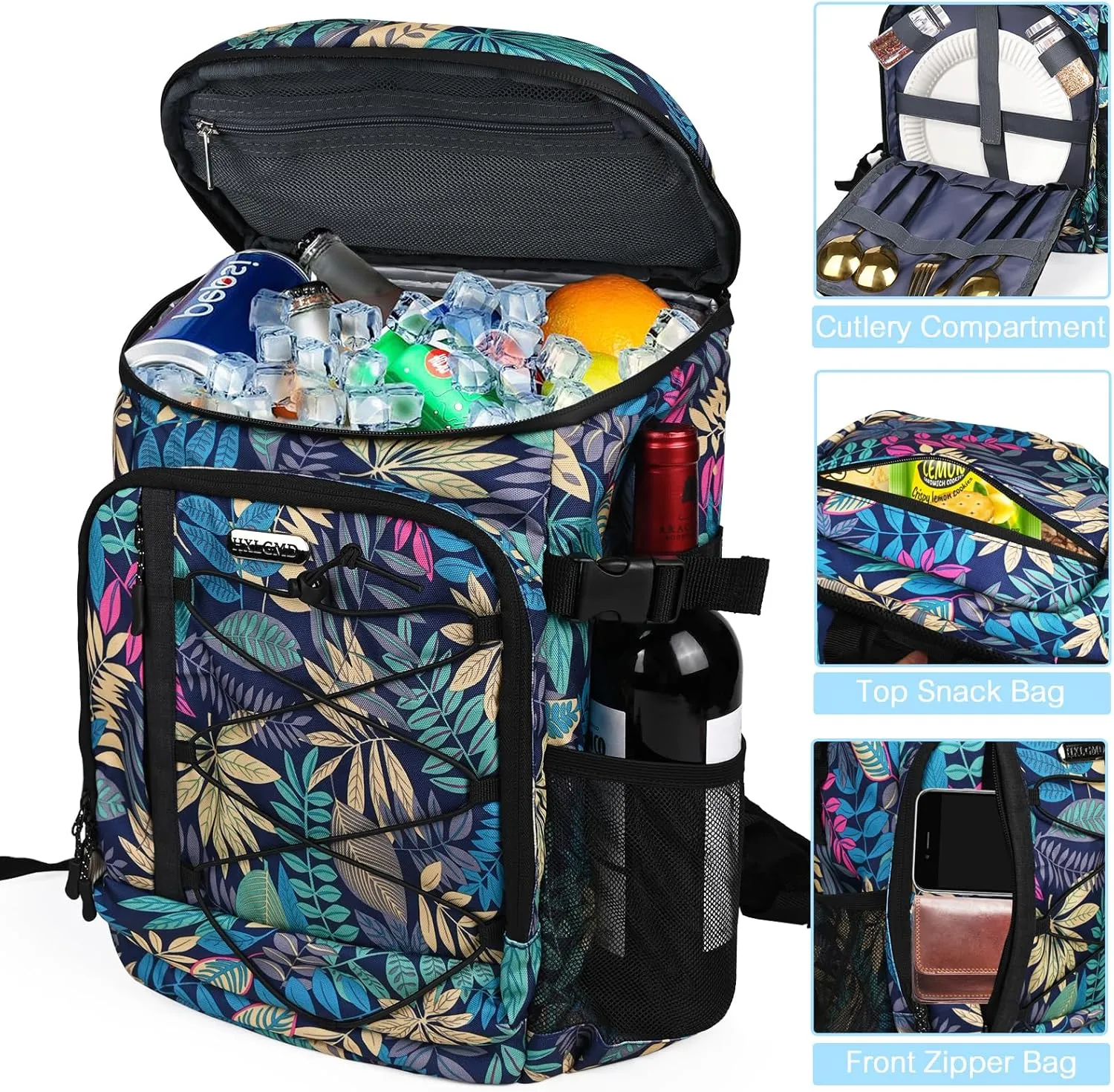 Backpack Coolers Insulated Leak Proof 30 Cans, Soft Sided Insulated Cooler Bags Ice Chest Backpack for Beach Travel Camping, with Reusable Ice Packs