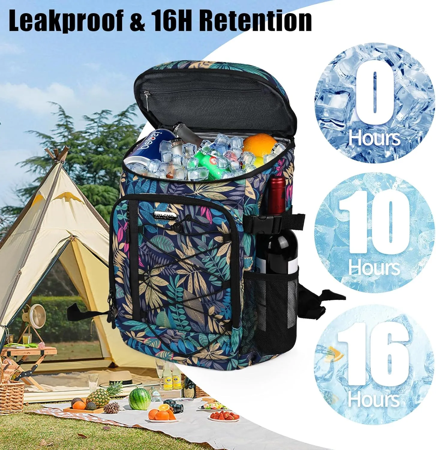 Backpack Coolers Insulated Leak Proof 30 Cans, Soft Sided Insulated Cooler Bags Ice Chest Backpack for Beach Travel Camping, with Reusable Ice Packs