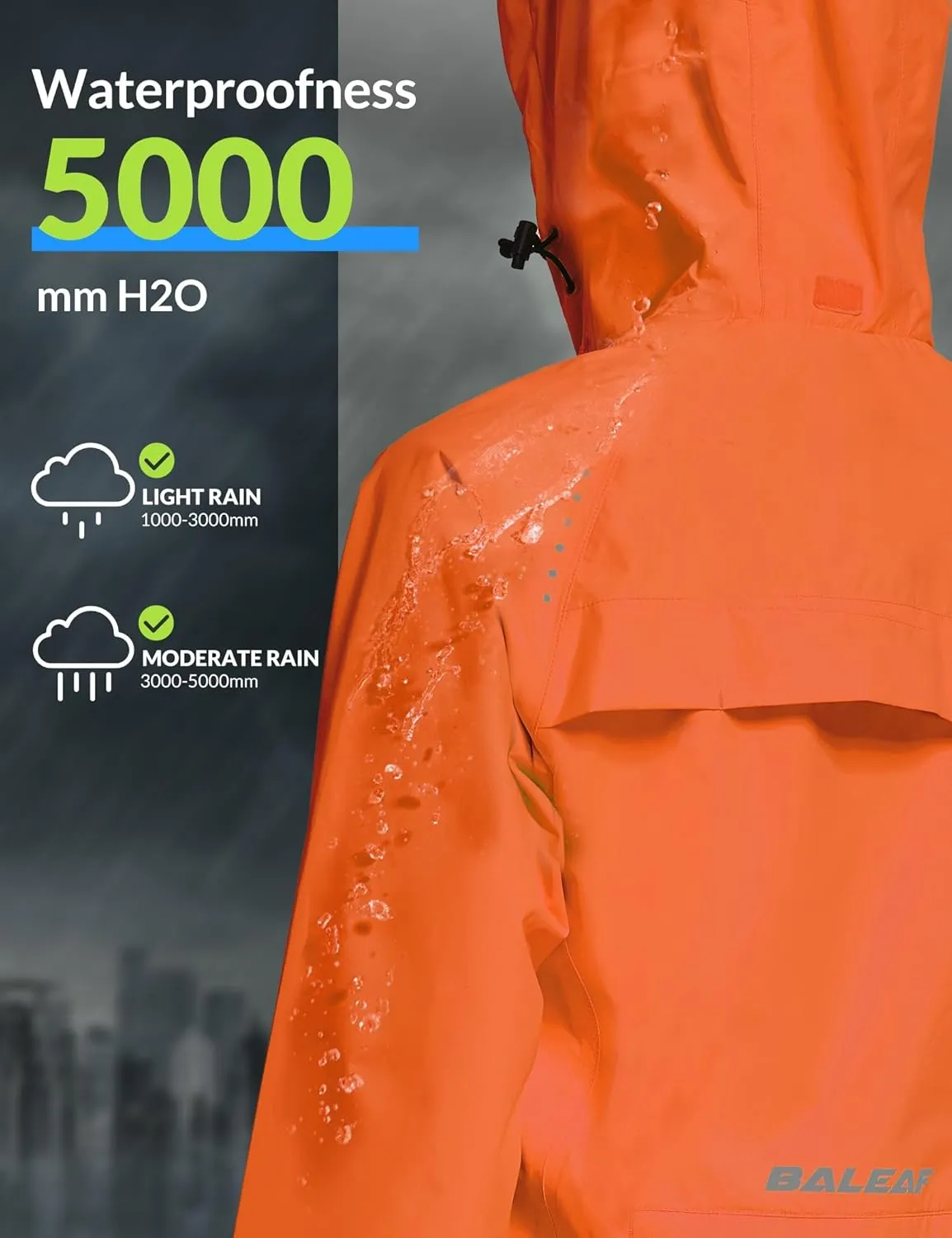 baleaf Women's Rain Jackets Waterproof Windbreaker Packable Running Lightweight Cycling Jacket Reflective Hooded
