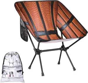 Ball Sport Basketball Texture Camping Chair Lightweight Portable Folding Camp Chairs for Adults Easy Installation for Camping Fishing Hiking Picnic Travel Festival Supports 176lbs