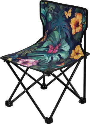 Banana Leaf Flowers Portable Outdoor Folding Chair Anti-Slip Padded Oxford Cloth Stool Camping Chair Small for Beach Hiking Fishing Gardening Quad Camp Chair