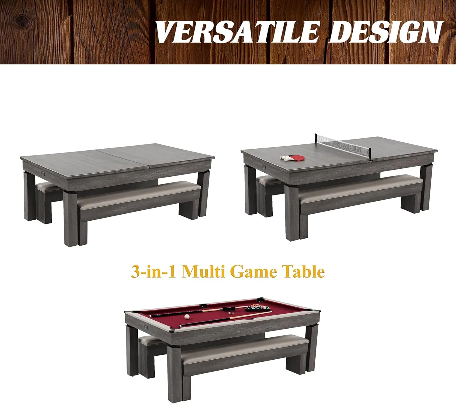Barrington Billiards 7' Drop Pocket Pool Table 3-in-1 Dining Top, Table Tennis and Billiards with Game Accessories