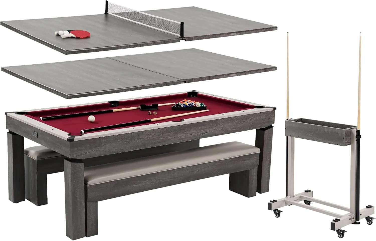 Barrington Billiards 7' Drop Pocket Pool Table 3-in-1 Dining Top, Table Tennis and Billiards with Game Accessories