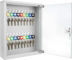 Barska Key Lock Key Cabinet with Glass Door Numbered Hooks and Colored Key Tags