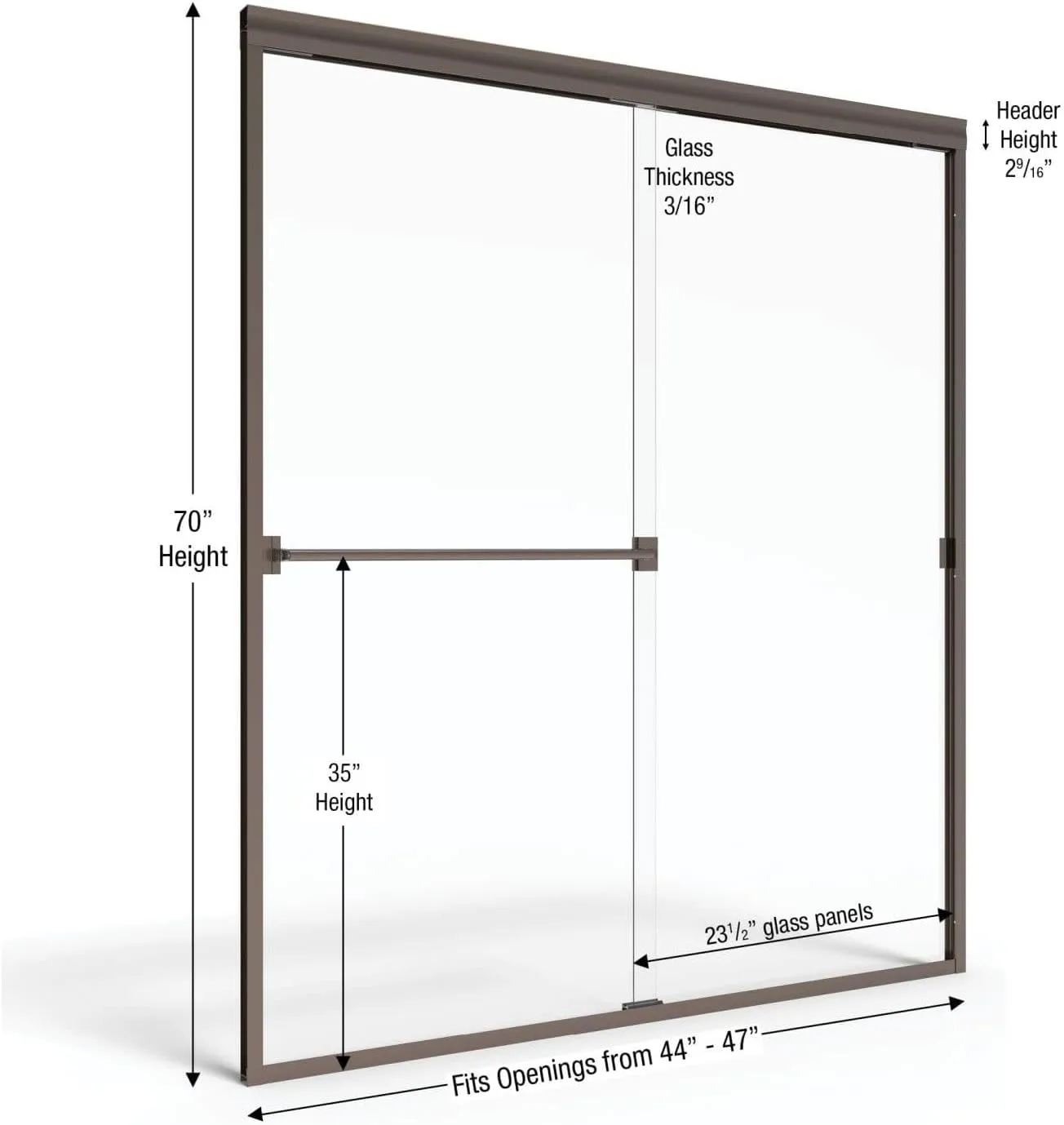Basco Classic Sliding Shower Door, Fits 44-47 inch opening, Rain Glass, Brushed Nickel Finish