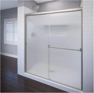 Basco Classic Sliding Shower Door, Fits 44-47 inch opening, Rain Glass, Brushed Nickel Finish