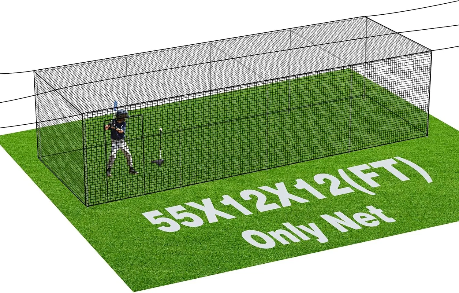 Baseball Batting Cage Nets, 35'L/55'L/70'L Baseball and Softball Cage Netting, Enclosed HDPE #42 Netting Batting Cages for Backyard and Indoor (NET ONLY)
