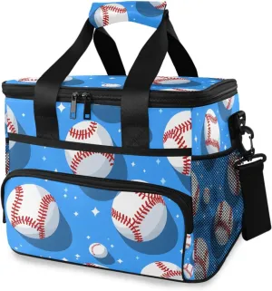 Baseball Sports Blue Cooler Bag Insulated Cooler Soft Sided Cooler 24 Can Portable Picnic Bag Large Leakproof Lunch Bag Box for Beach Grocery Camping Travel Car Men Women