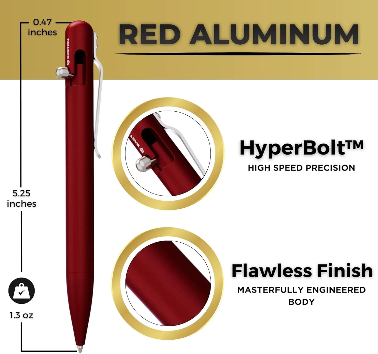 BASTION® Luxury Bolt Action Pen, Durable Professional Ballpoint Pen with Fine Tip, EDC Pen, Ink Refillable Pen for Birthday Gift, Travel Pen for School and Work