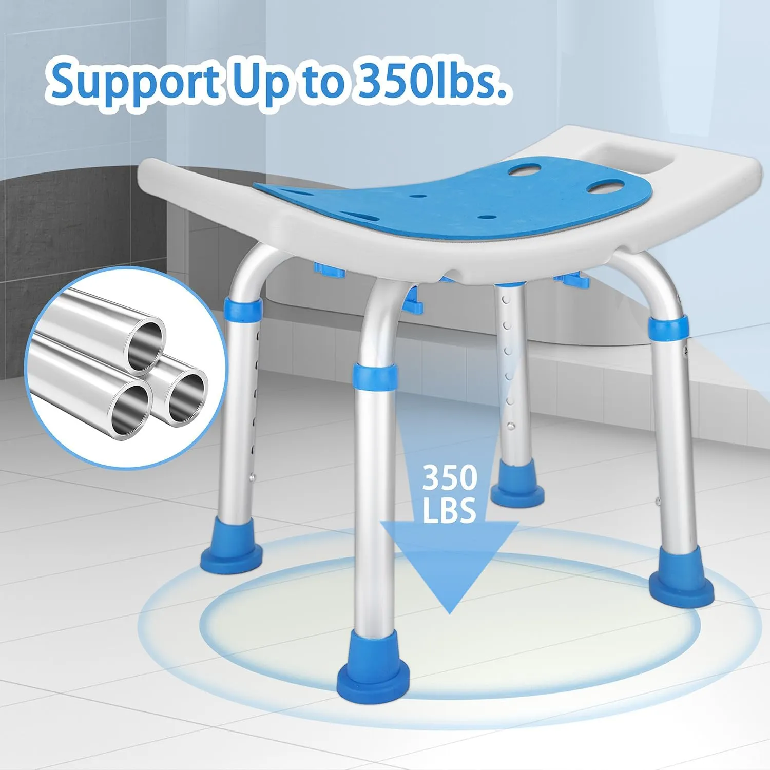 Bath Seat Bathroom Bathtub Shower Chair Stool for Adults,FSA/HSA Compliant Seniors and Disabled, Elderly Tub Transfer Bench for Inside Shower (Blue, Round Foot Mats)
