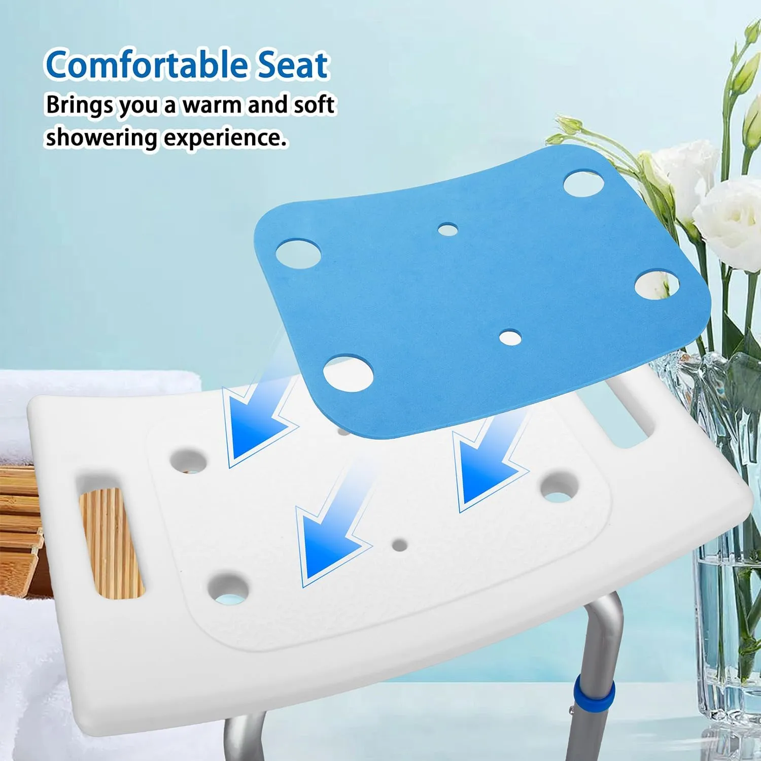 Bath Seat Bathroom Bathtub Shower Chair Stool for Adults,FSA/HSA Compliant Seniors and Disabled, Elderly Tub Transfer Bench for Inside Shower (Blue, Round Foot Mats)