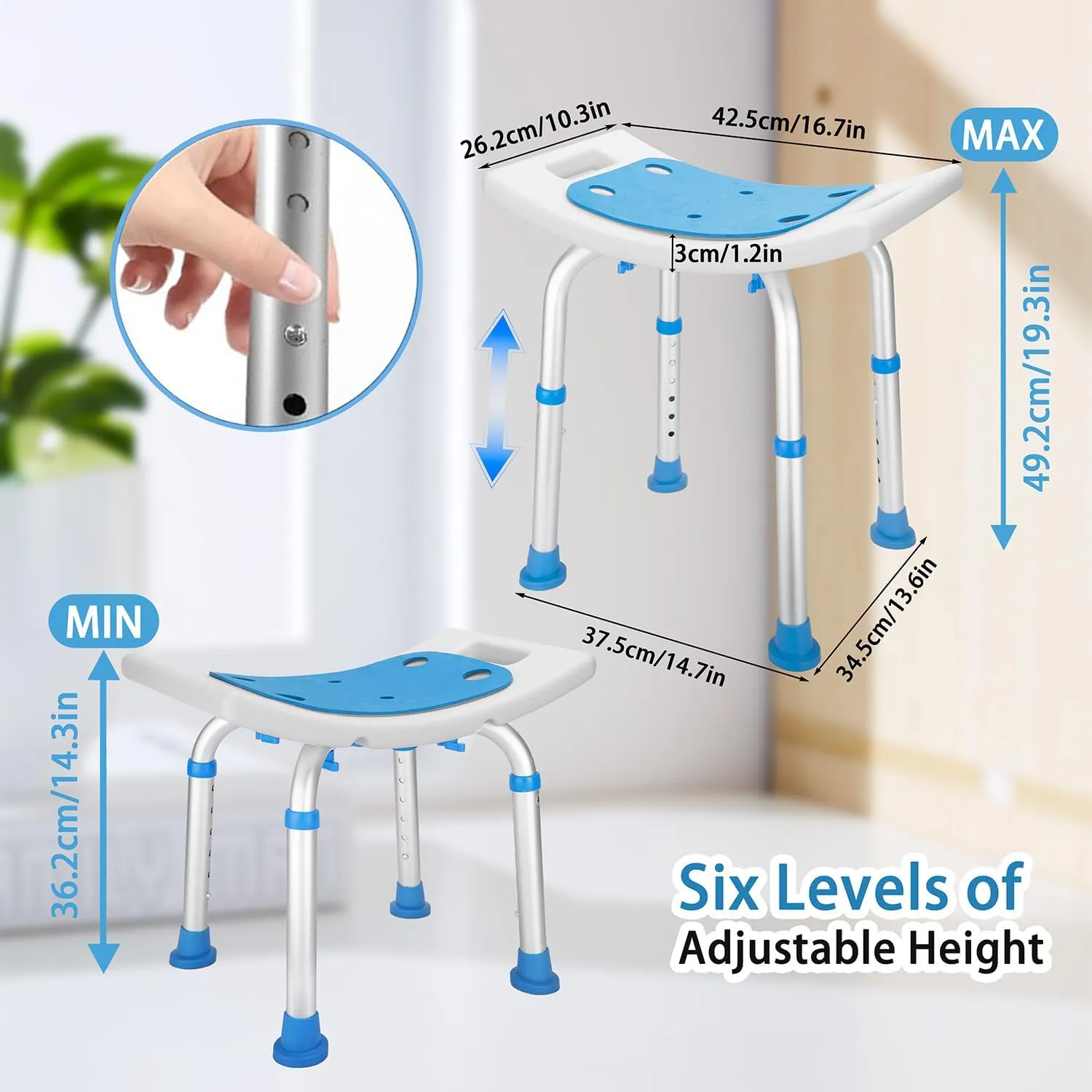 Bath Seat Bathroom Bathtub Shower Chair Stool for Adults,FSA/HSA Compliant Seniors and Disabled, Elderly Tub Transfer Bench for Inside Shower (Blue, Round Foot Mats)