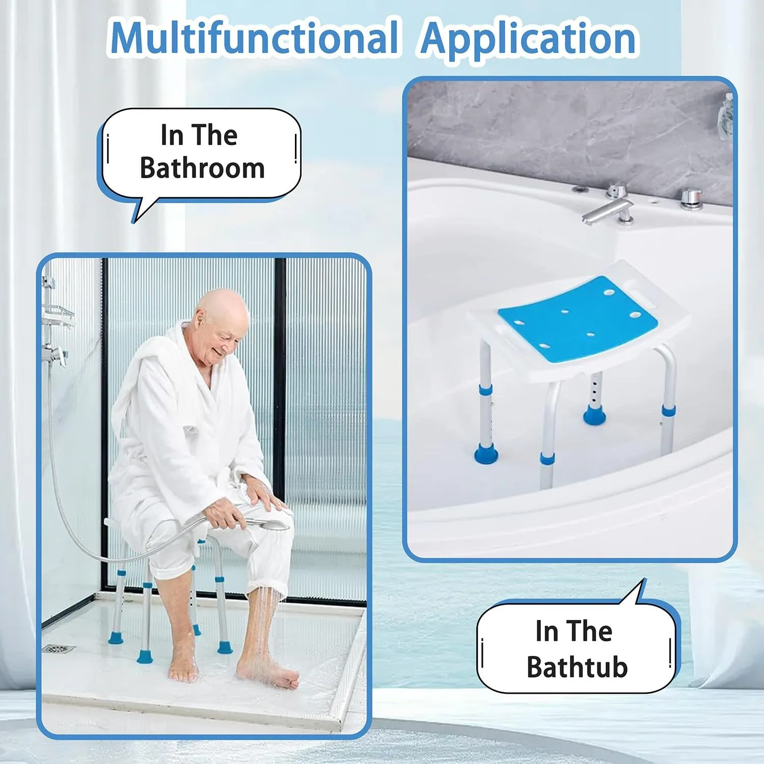 Bath Seat Bathroom Bathtub Shower Chair Stool for Adults,FSA/HSA Compliant Seniors and Disabled, Elderly Tub Transfer Bench for Inside Shower (Blue, Round Foot Mats)