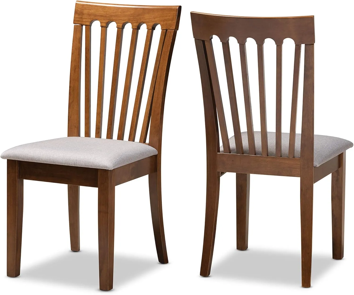 Baxton Studio Minette Dining Chair Set - Grey Fabric Upholstered, Walnut Brown Finished Wood