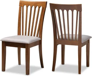 Baxton Studio Minette Dining Chair Set - Grey Fabric Upholstered, Walnut Brown Finished Wood