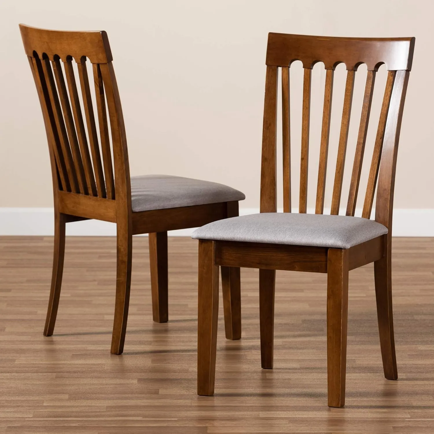 Baxton Studio Minette Dining Chair Set - Grey Fabric Upholstered, Walnut Brown Finished Wood