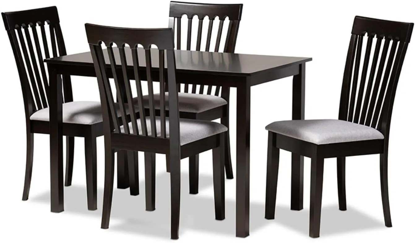 Baxton Studio Minette Modern and Contemporary Gray Fabric Upholstered Espresso Brown Finished Wood 5-Piece Dining Set