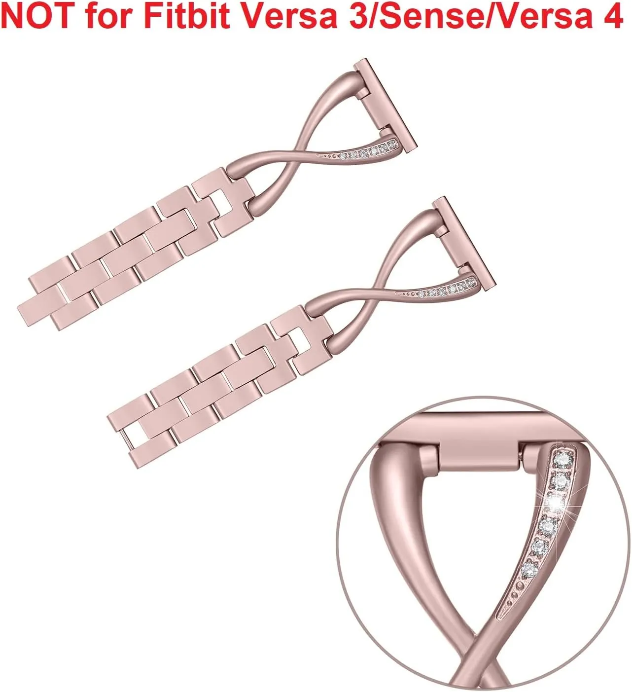 bayite Stainless Steel Bands Compatible with Fitbit Versa/Fitbit Versa Lite & SE/Fitbit Versa 2, Women Bling Replacement Bracelet with Rhinestones Diamond X-Link Accessories
