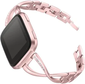 bayite Stainless Steel Bands Compatible with Fitbit Versa/Fitbit Versa Lite & SE/Fitbit Versa 2, Women Bling Replacement Bracelet with Rhinestones Diamond X-Link Accessories