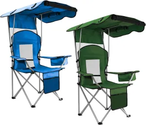 BDL Camping Chair with Canopy Shade Portable Folding Beach Chairs with Cooler, Mesh Backrest, Cup Holder, and Pocket for Camping, Fishing, Beach, and Sports, 2 Pack