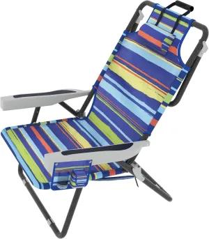 Beach Chairs, Folding Beach Chair with 5 Position Adjustable Backrest, Waterproof Oxford Fabric, 300LBS Support, Removable Pillow, Portable Beach Chair for Sunbathing, Camping, Yellow Stripe