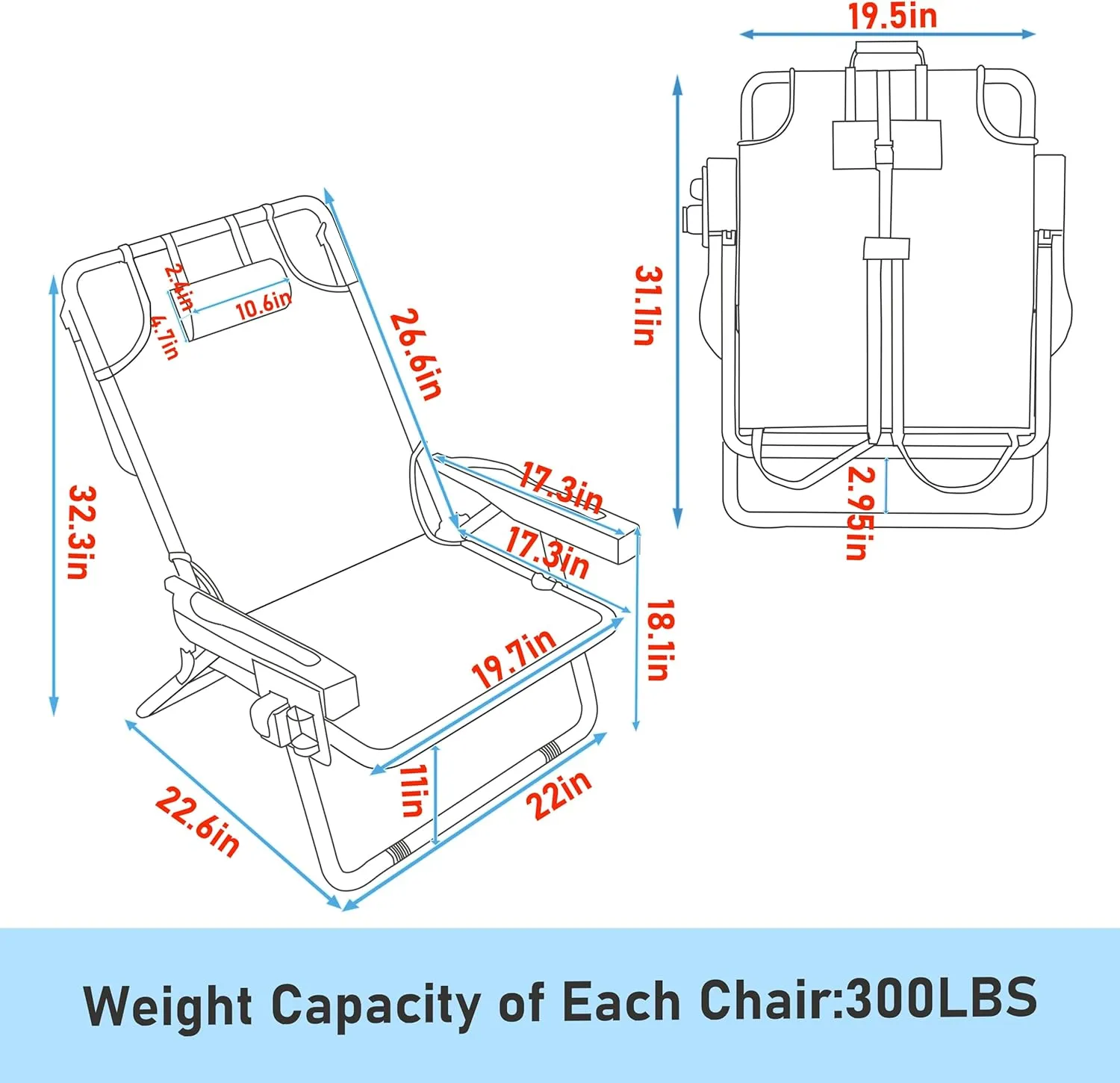 Beach Chairs, Folding Beach Chair with 5 Position Adjustable Backrest, Waterproof Oxford Fabric, 300LBS Support, Removable Pillow, Portable Beach Chair for Sunbathing, Camping, Yellow Stripe