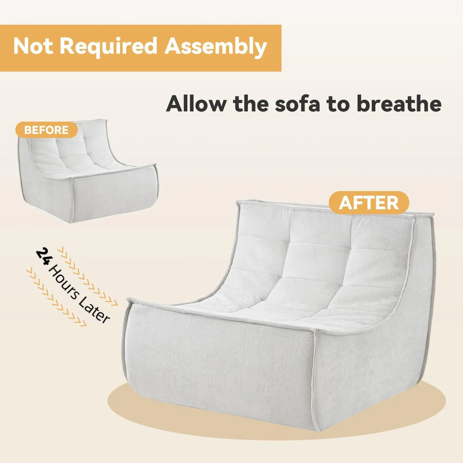 Bean Bag Chair, Lazy Floor Chair Chenille Single Couch with Backrest, Fireside Bean Bag Lounger Memory Foam Chair for Bedroom, Living Room, Reading Room and Gaming Venue, Beige